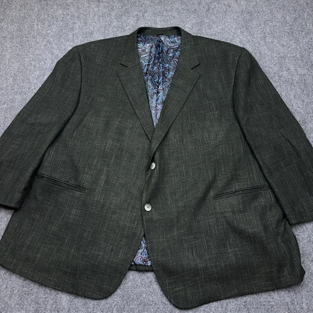 Oak Hill Sport Coat Blazer Men's 4XL 58/60 Dark Green Two Button Paisley Lined